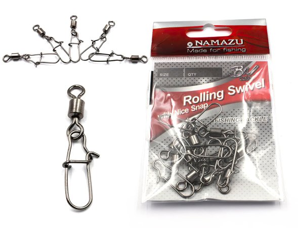 Вертлюг с застежкой Namazu ROLLING SWIVEL WITH NICE SNAP, цв. BN, р. 5, test-35 кг уп.10 шт