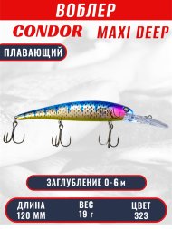 Воблер Condor Maxi Deep MDP120F размер 120 мм вес 19,0 гр заглубление 0 - 6,0 цв 323